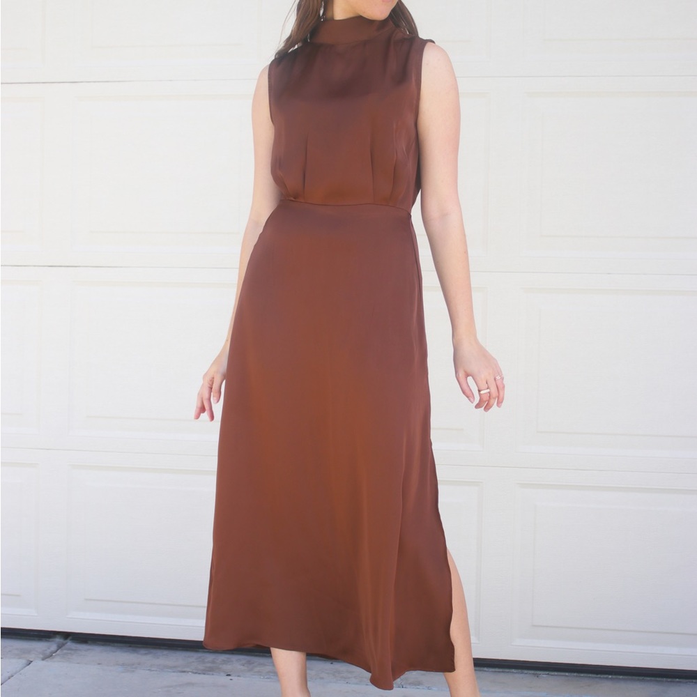 Amazon brown satin women’s midi dress